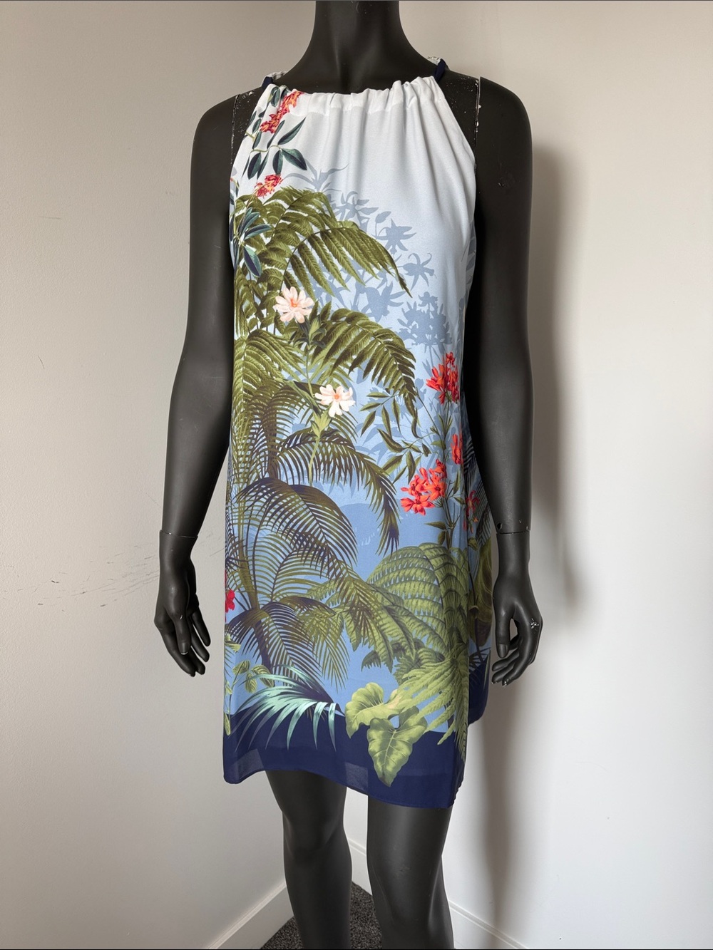 388. Tommy Bahama Tropical Island Blue Floral Halter Sleeveless Dress